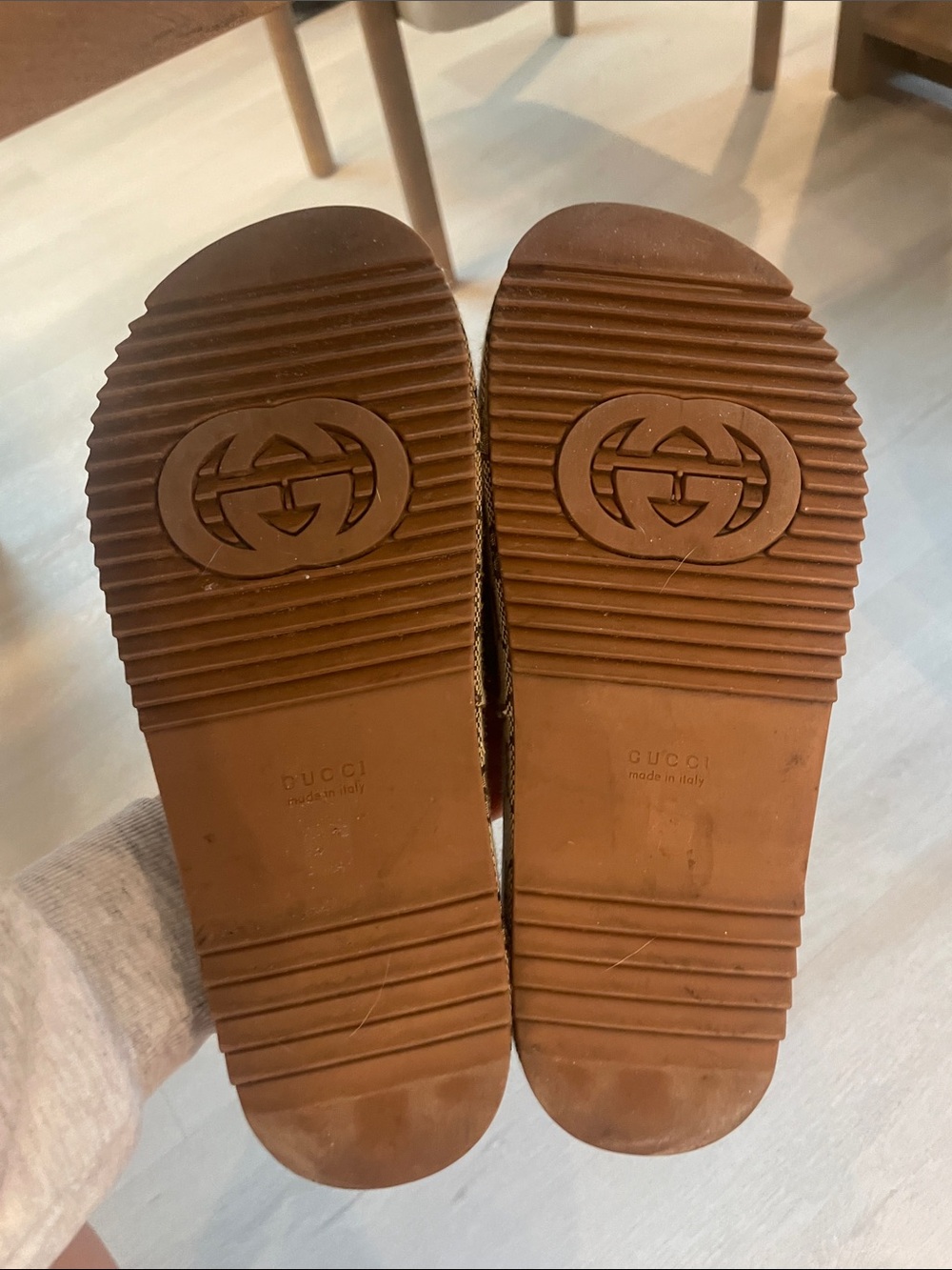 Brown and tan slide sandals. - Picture 5 of 7
